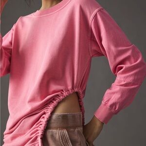 Anthropologie Pink Ruched Long Sleeve Top